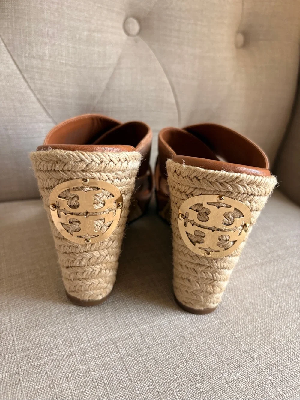 Tory Burch Tan Suede Crisscross Wedge Slides- NEW